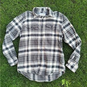 American Eagle Grey & White Plaid Button-Up Flannel Mens Small